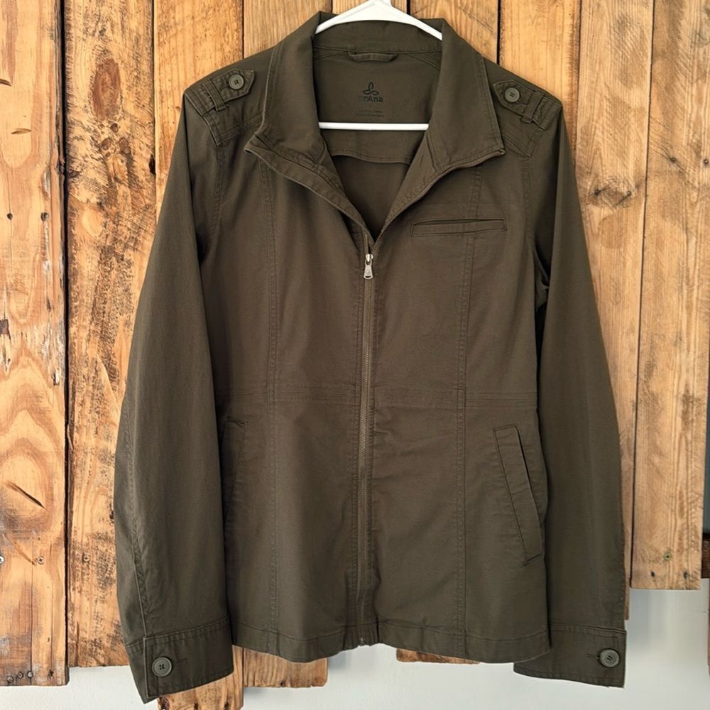 PrAna Mayve Army Green Military Style Full Zip Cotton Utility Jacket Size L - Picture 2 of 16